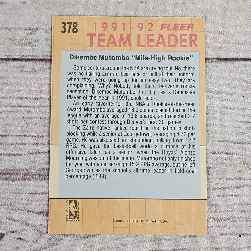 1991-92 Fleer Team Leader Dikembe Mutombo 378 Denver Nuggets Lot Of 45
